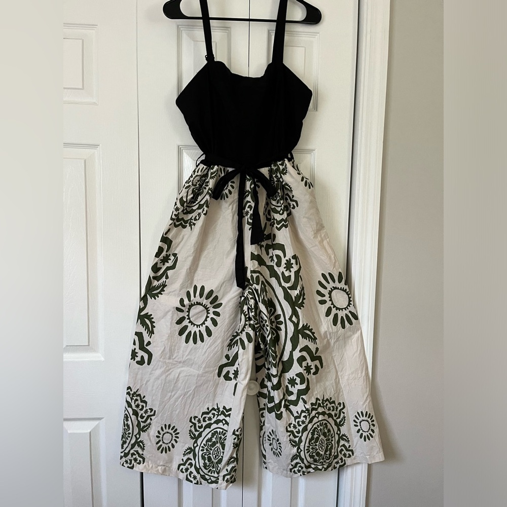 XL black , off white and green cotton romper